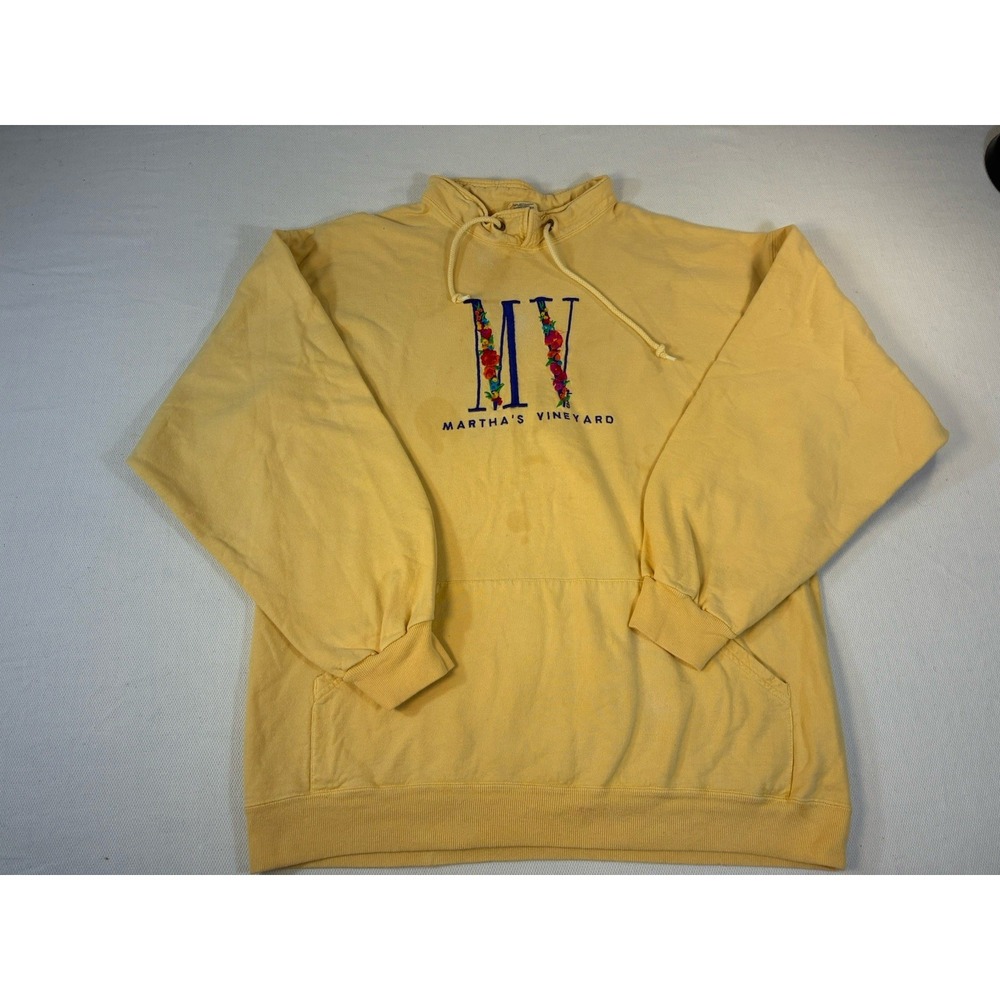 Vintage Martha's Vineyard Hoodie Yellow Embroidered Floral MV Size‎ XL USA